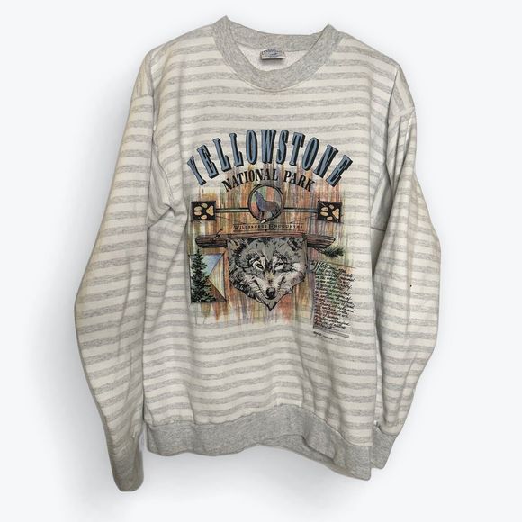 90s Vintage Hanes Yellowstone National Park Wolf Nature Sweatshirt VTG Pullover - Picture 1 of 3